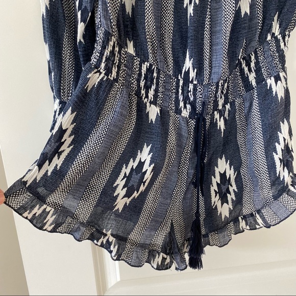 Ripcurl Aztec/Tribal Print Navy Blue Smocked Off Shoulder Romper - Picture 9 of 9